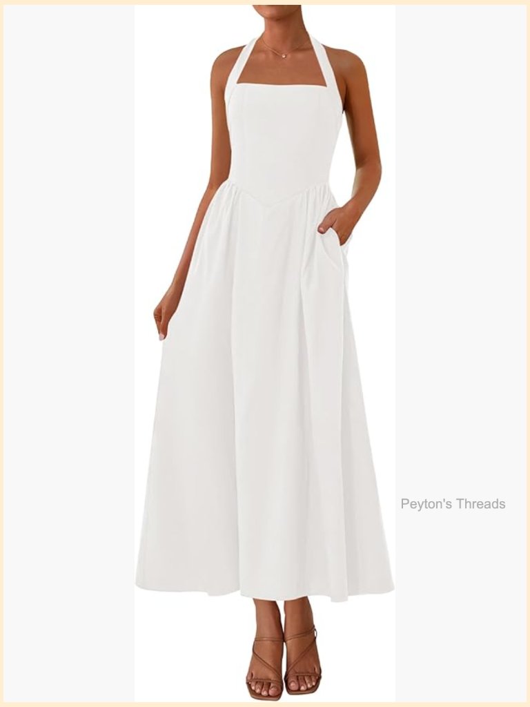 Halter Maxi Dress With Pockets Smocked Back Tiered Swing